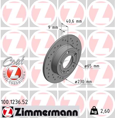 ZIMMERMANN Hátsó féktárcsa 100.1236.52_ZIM