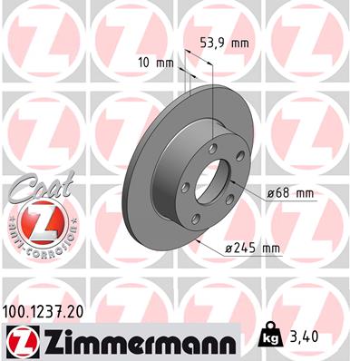 ZIMMERMANN Hátsó féktárcsa 100.1237.20_ZIM