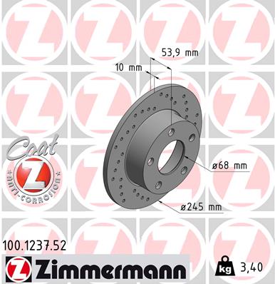 ZIMMERMANN Hátsó féktárcsa 100.1237.52_ZIM