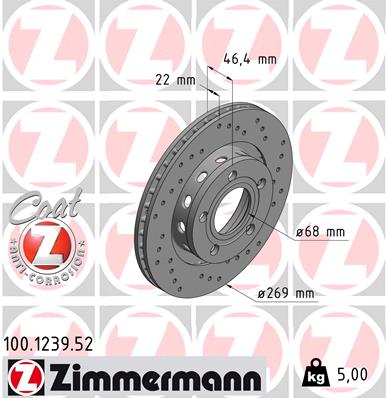 ZIMMERMANN Hátsó féktárcsa 100.1239.52_ZIM