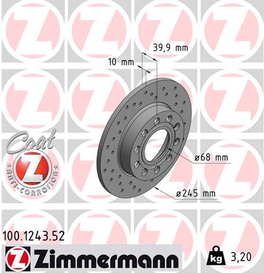 ZIMMERMANN Hátsó féktárcsa 100.1243.52_ZIM