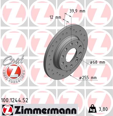 ZIMMERMANN Hátsó féktárcsa 100.1244.52_ZIM