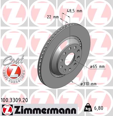 ZIMMERMANN Hátsó féktárcsa 100.3309.20_ZIM