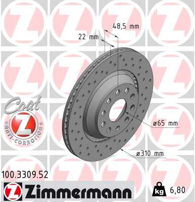 ZIMMERMANN Hátsó féktárcsa 100.3309.52_ZIM