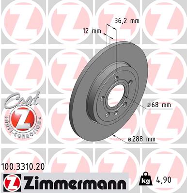 ZIMMERMANN Hátsó féktárcsa 100.3310.20_ZIM