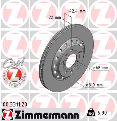 ZIMMERMANN Hátsó féktárcsa 100.3311.20_ZIM