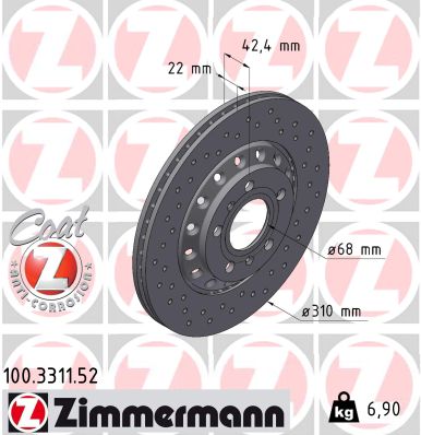 ZIMMERMANN Hátsó féktárcsa 100.3311.52_ZIM