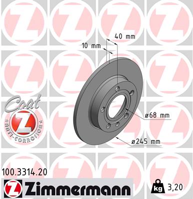 ZIMMERMANN Hátsó féktárcsa 100.3314.20_ZIM