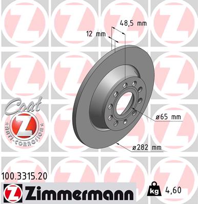 ZIMMERMANN Hátsó féktárcsa 100.3315.20_ZIM