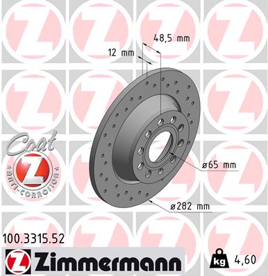 ZIMMERMANN Hátsó féktárcsa 100.3315.52_ZIM