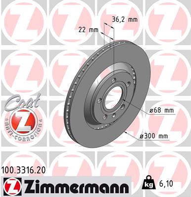 ZIMMERMANN Hátsó féktárcsa 100.3316.20_ZIM