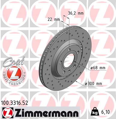 ZIMMERMANN Hátsó féktárcsa 100.3316.52_ZIM