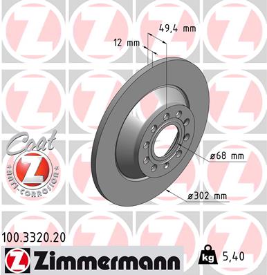 ZIMMERMANN Hátsó féktárcsa 100.3320.20_ZIM