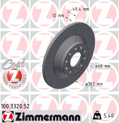 ZIMMERMANN Hátsó féktárcsa 100.3320.52_ZIM