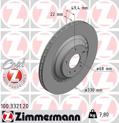 ZIMMERMANN Hátsó féktárcsa 100.3321.20_ZIM