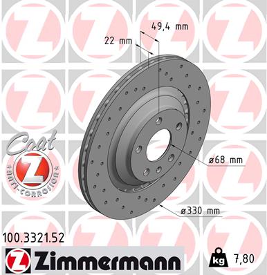 ZIMMERMANN Hátsó féktárcsa 100.3321.52_ZIM