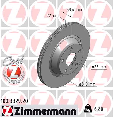 ZIMMERMANN Hátsó féktárcsa 100.3329.20_ZIM