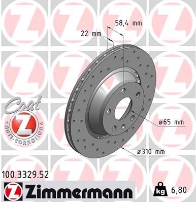 ZIMMERMANN Hátsó féktárcsa 100.3329.52_ZIM