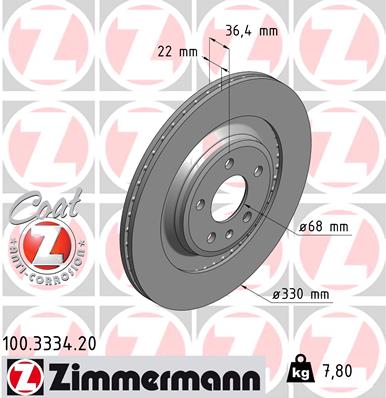 ZIMMERMANN Hátsó féktárcsa 100.3334.20_ZIM