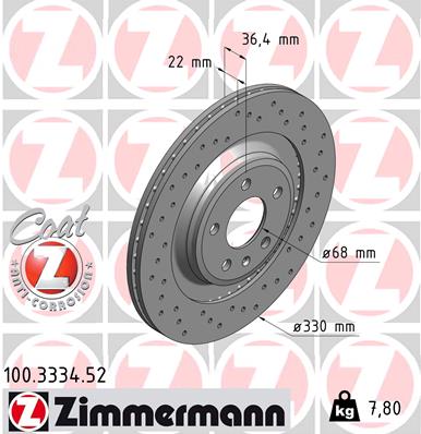 ZIMMERMANN Hátsó féktárcsa 100.3334.52_ZIM