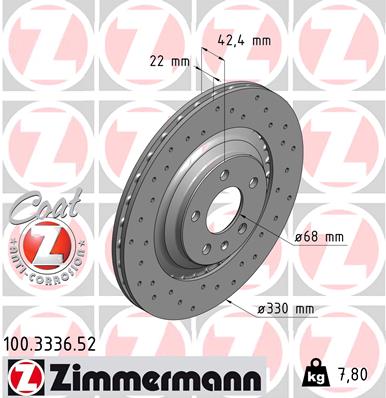 ZIMMERMANN Hátsó féktárcsa 100.3336.52_ZIM