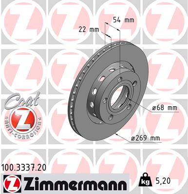 ZIMMERMANN Hátsó féktárcsa 100.3337.20_ZIM