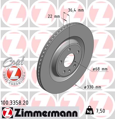 ZIMMERMANN Hátsó féktárcsa 100.3358.20_ZIM