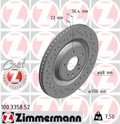 ZIMMERMANN Hátsó féktárcsa 100.3358.52_ZIM