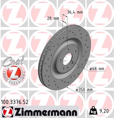 ZIMMERMANN Hátsó féktárcsa 100.3376.52_ZIM