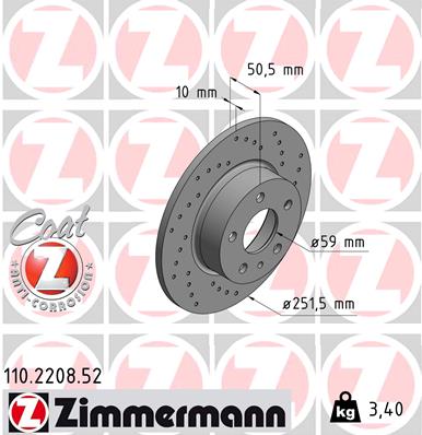 ZIMMERMANN Hátsó féktárcsa 110.2208.52_ZIM