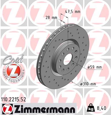 ZIMMERMANN Első féktárcsa 110.2215.52_ZIM