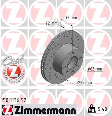 ZIMMERMANN Első féktárcsa 150.1136.52_ZIM