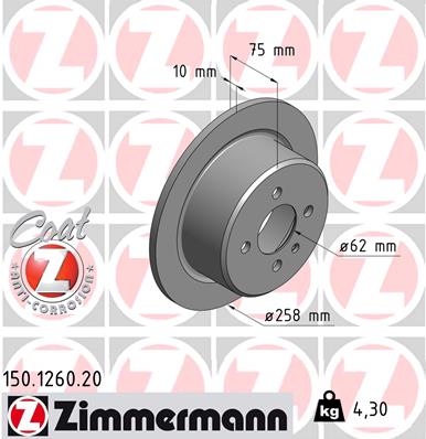 ZIMMERMANN Hátsó féktárcsa 150.1260.20_ZIM