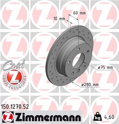 ZIMMERMANN Hátsó féktárcsa 150.1270.52_ZIM