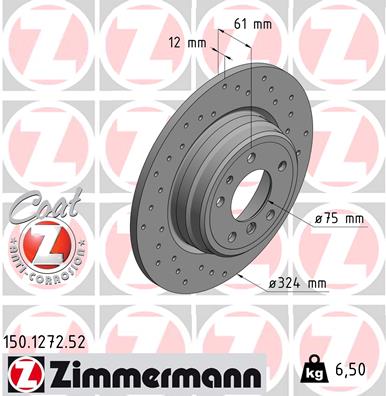 ZIMMERMANN Hátsó féktárcsa 150.1272.52_ZIM