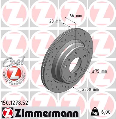 ZIMMERMANN Hátsó féktárcsa 150.1278.52_ZIM