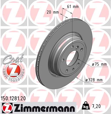 ZIMMERMANN Hátsó féktárcsa 150.1281.20_ZIM