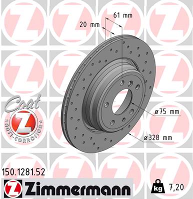 ZIMMERMANN Hátsó féktárcsa 150.1281.52_ZIM