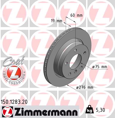 ZIMMERMANN Hátsó féktárcsa 150.1283.20_ZIM