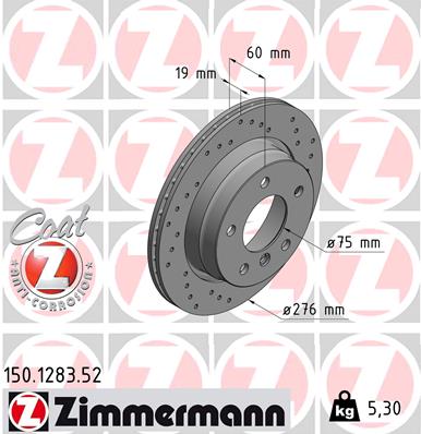 ZIMMERMANN Hátsó féktárcsa 150.1283.52_ZIM