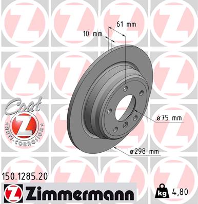 ZIMMERMANN Hátsó féktárcsa 150.1285.20_ZIM