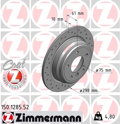 ZIMMERMANN Hátsó féktárcsa 150.1285.52_ZIM