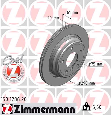 ZIMMERMANN Hátsó féktárcsa 150.1286.20_ZIM