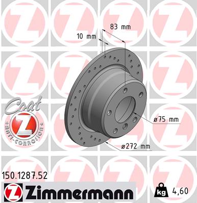 ZIMMERMANN Hátsó féktárcsa 150.1287.52_ZIM