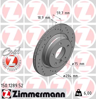 ZIMMERMANN Hátsó féktárcsa 150.1289.52_ZIM