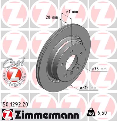 ZIMMERMANN Hátsó féktárcsa 150.1292.20_ZIM