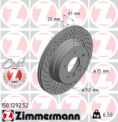 ZIMMERMANN Hátsó féktárcsa 150.1292.52_ZIM