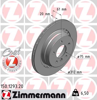 ZIMMERMANN Hátsó féktárcsa 150.1293.20_ZIM