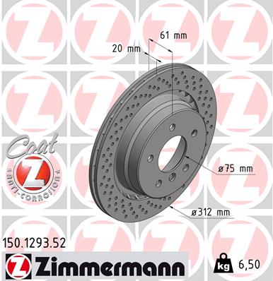 ZIMMERMANN Hátsó féktárcsa 150.1293.52_ZIM