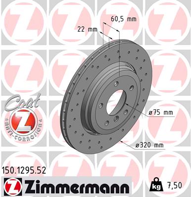 ZIMMERMANN Hátsó féktárcsa 150.1295.52_ZIM